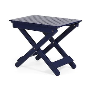 Malibu Navy Blue Rectangle Wood Folding Outdoor Patio Side Table