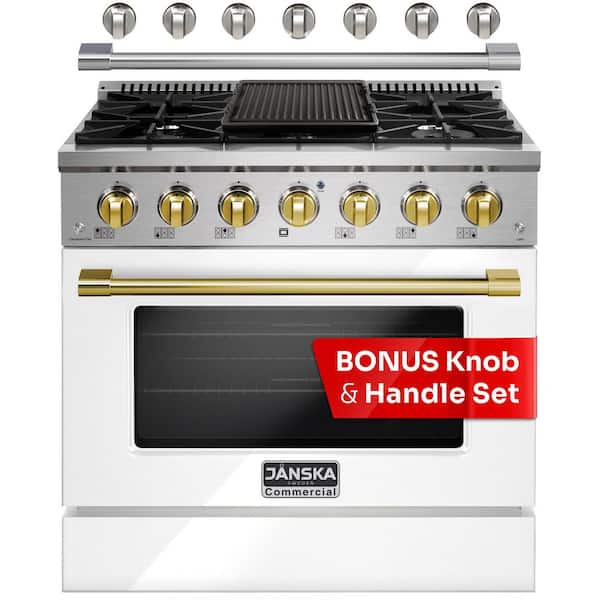 JANSKA Professional 36 in. 5.2 cu. ft. Gas Range with 6-Sealed Burners, Convection Oven, Griddle in Lustrous White