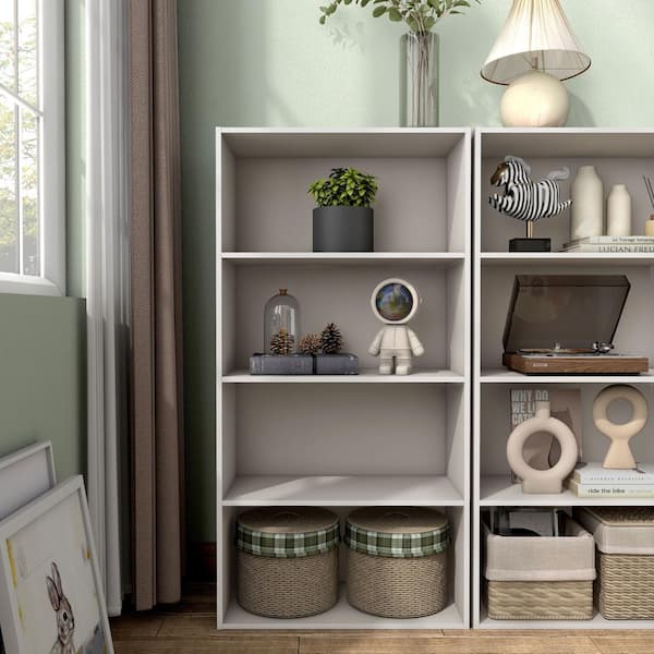 Furniture of America Quincy 46.85 in. Tall Stackable Greige Engineered Wood 4-Shelf Modern Modular Bookcase
