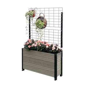 Deep Trough Composite Board and Steel Raised Planter Grey with Trellis