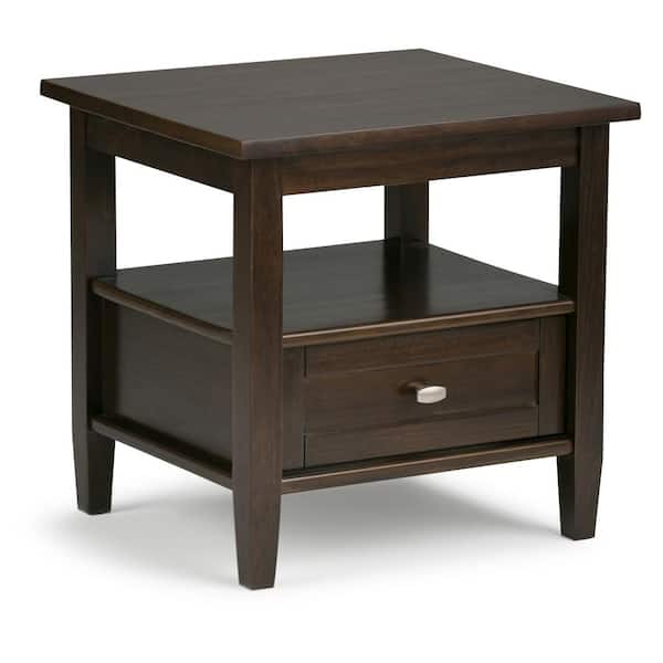Simpli Home Warm Shaker Solid Wood 20 in. Wide Rectangle Transitional End Side Table in Tobacco Brown