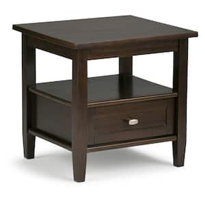 Warm Shaker Solid Wood 20 in. Wide Rectangle Transitional End Side Table in Tobacco Brown
