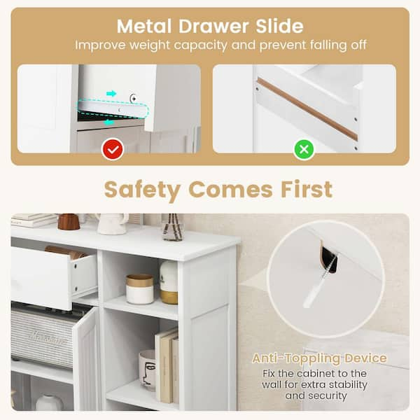 Costway White Floor Storage Cabinet Bathroom Organizer Cupboard