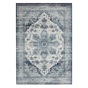 Blue 6 ft. x 9 ft. Machine Washable Floral Indoor Area Rug