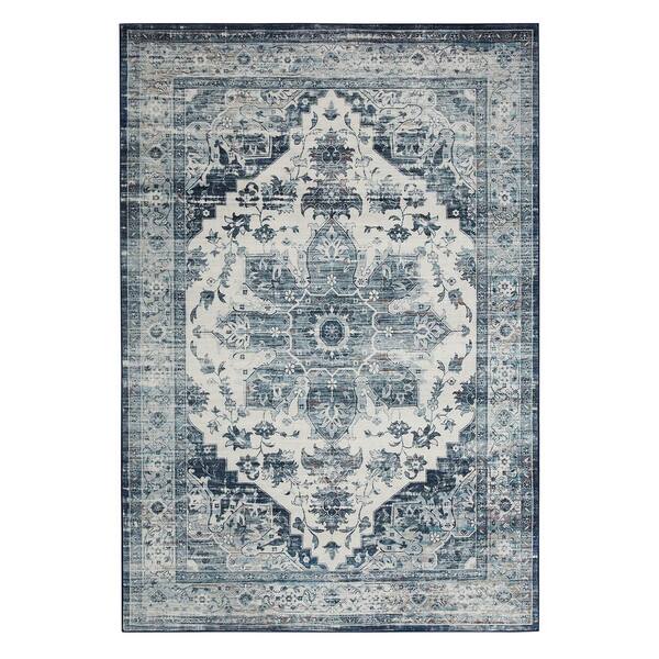 Garvee Blue 2 ft. x 3 ft. Machine Washable Floral Indoor Area Rug