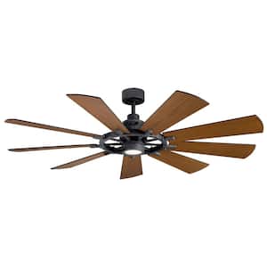 Gentry 65 in. Indoor Distressed Black Downrod Mount Ceiling Fan with Integrated LED with Wall Control Included