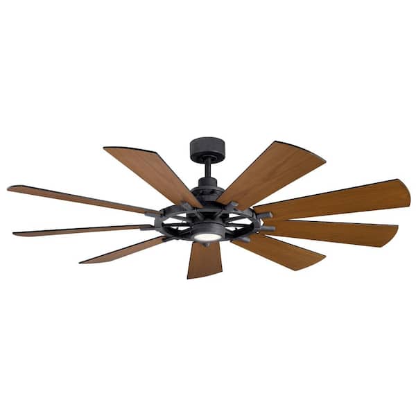 KICHLER Gentry 65 in. Indoor Distressed Black Downrod Mount Ceiling Fan with Integrated LED with Wall Control Included