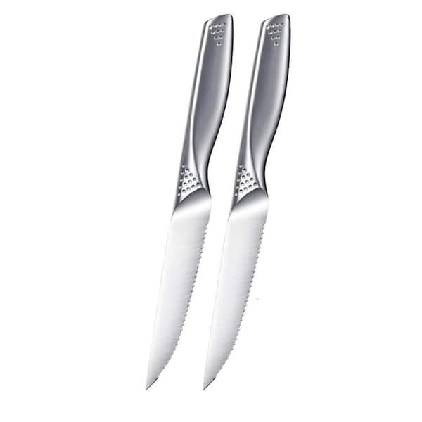 4.5 in. Stainless Steel Partial Tang Serrated Edge Steak Knife with Ergonomic Handle (Set of 2) Dishwasher Safe