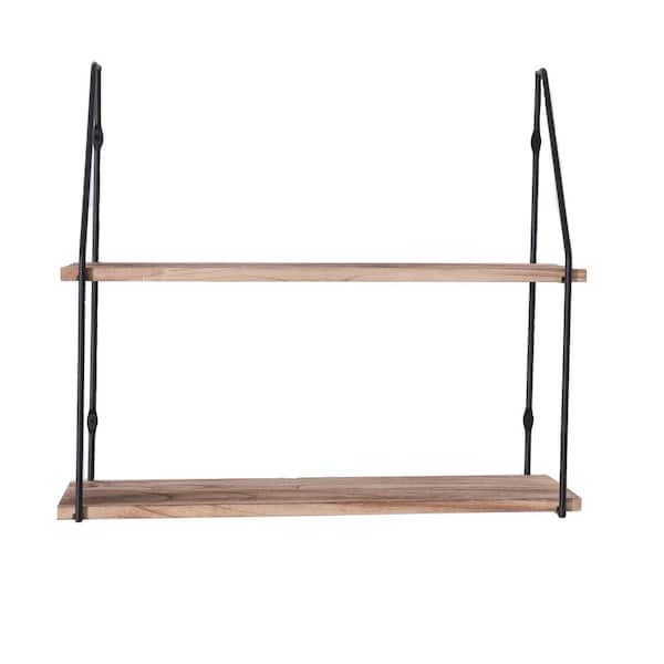 Unbranded 23.6 in. W x 7.1 in. D Natural Wood Floating Composite Decorative Wall Shelf with Metal Black Bracket, 2-Tier Wall Decor