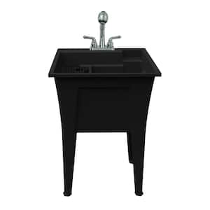 24 in. x 22 in. Recycled Polypropylene Black Laundry Sink with 2 Hdl Non Metallic Pullout Faucet and Installation Kit