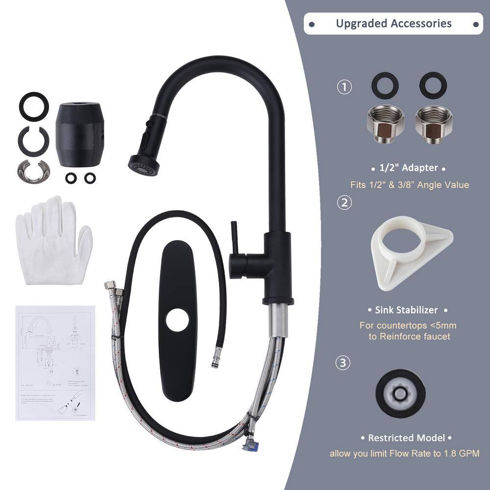 Matte Black Stainless Steel Pull-Down Kitchen Faucet with Spray