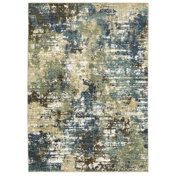 AVERLEY HOME Ross Blue/Green 5 ft. x 8 ft. Distressed Abstract Polypropylene/Polyester Fringed Indoor Area Rug