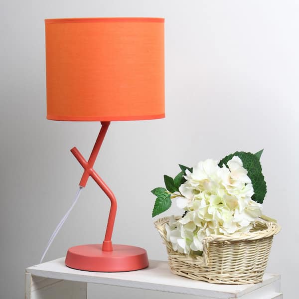 17.13 in. Abstract Metal Table Lamp, Orange Base w/Drum Shade for Bedroom or Entryway