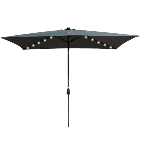 Inner Decor Ken 10 ft. x 6.5 ft. Aluminum Rectangle Solar Crank and Tilt LED Outdoors Patio Umbrella in Anthracite Without Base
