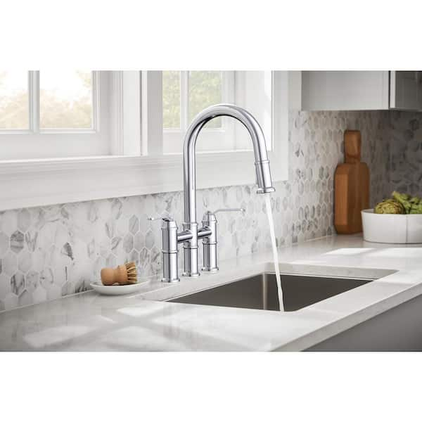 Kinzie Double Handle Pull Down Sprayer Bridge Kitchen Faucet 1.75 GPM in Chrome