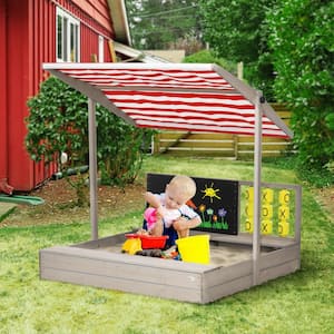 45 in. Lx 45in. W Kids Wooden Sandbox Adjustable CoverandSeat Chalkboard Drawings Game House Gift Beach Outdoor Playset