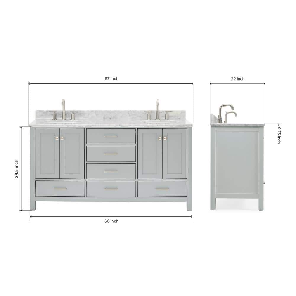 Cambridge 67" Gray Double Freestanding Vanity with Marble Top