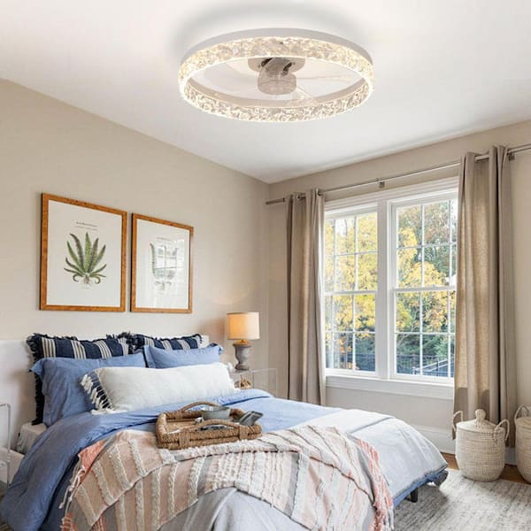 19.7 in. Indoor White Smart Dimmable Drum Flush Mount Ceiling Fan with Timer, 6-Speed Adjustable and Remote