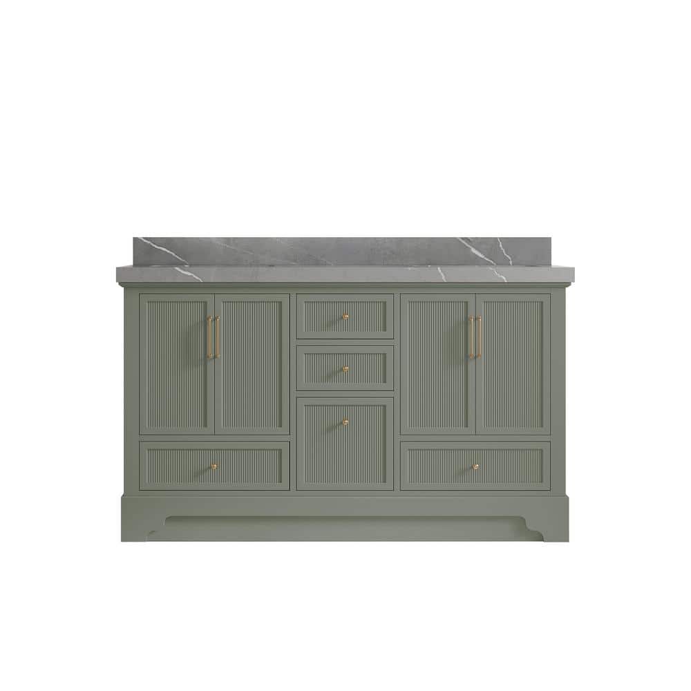 Willow Collections Alys 60 in. W x 22 in. D x 36 in. H Double Sink Bath Vanity in Evergreen with 2 in. Piatra Quartz Top -  ALS_EGPTR60D