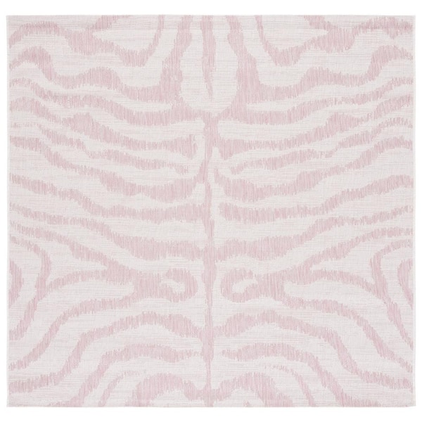 Courtyard Ivory/Pink 7 ft. x 7 ft. Zebra Indoor/Outdoor Square Area Rug