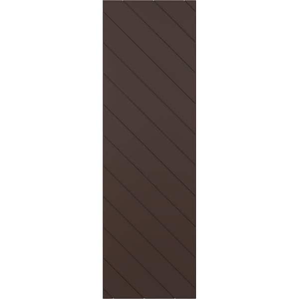Ekena Millwork 18 in. W x 52 in. H True Fit PVC Diagonal Slat Modern Style Fixed Mount Board and Batten Shutters Raisin Brown