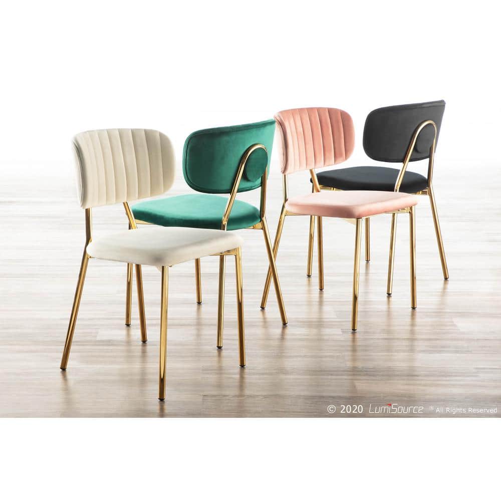 Black Velvet Upholstered Side Chair with Gold Metal Legs - Set of 2