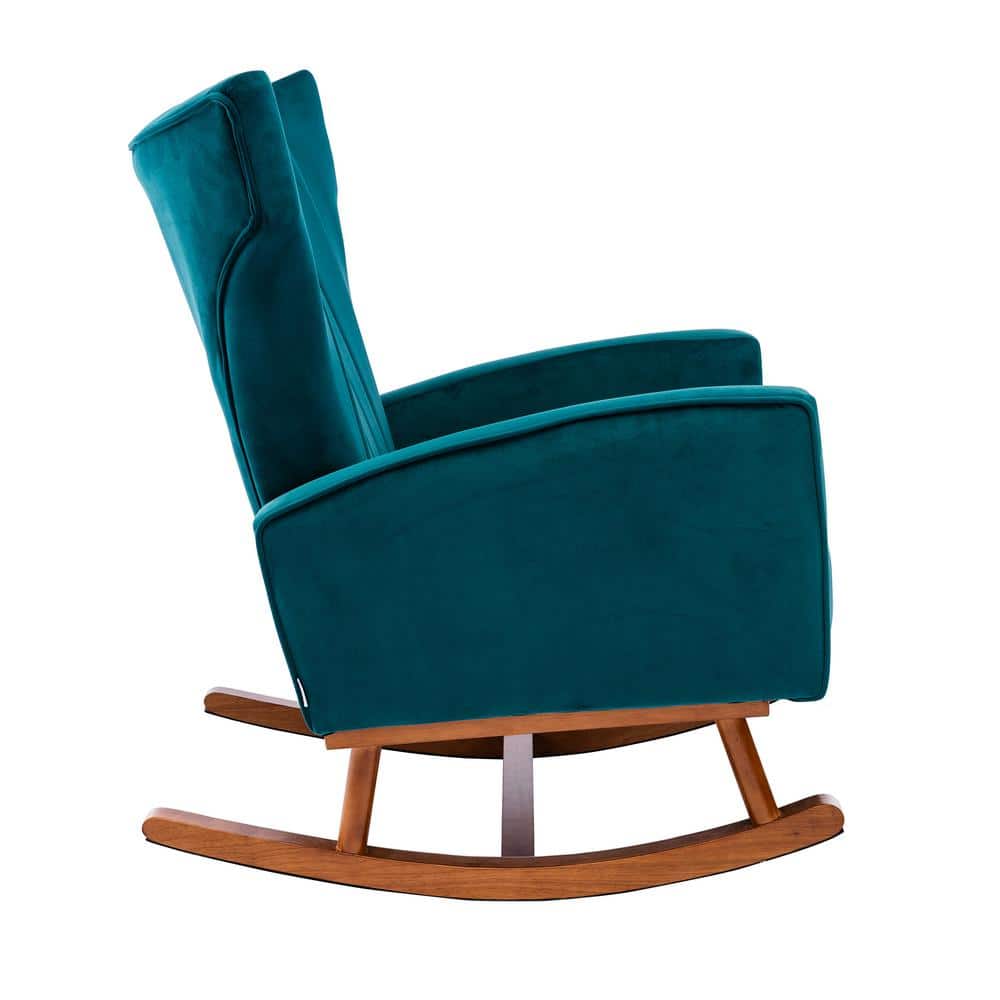 Teal Blue Wood Living Room Comfortable Rocking Chair