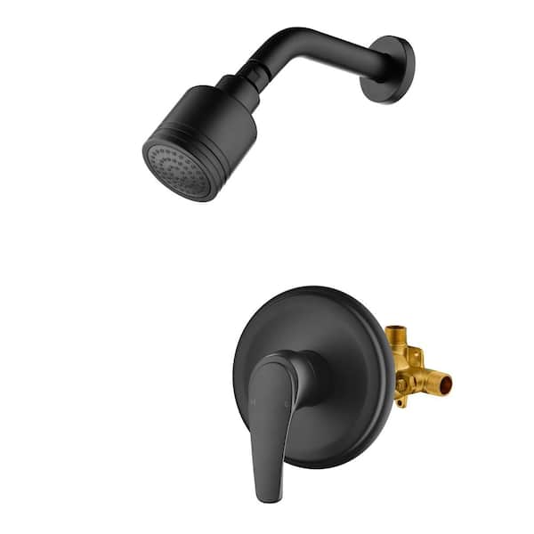 PERLIRIA INC Single -Handle 1-Spray Shower Faucet 2 GPM with Pressure Balance, Wall Mounted Shower System in Matte Black
