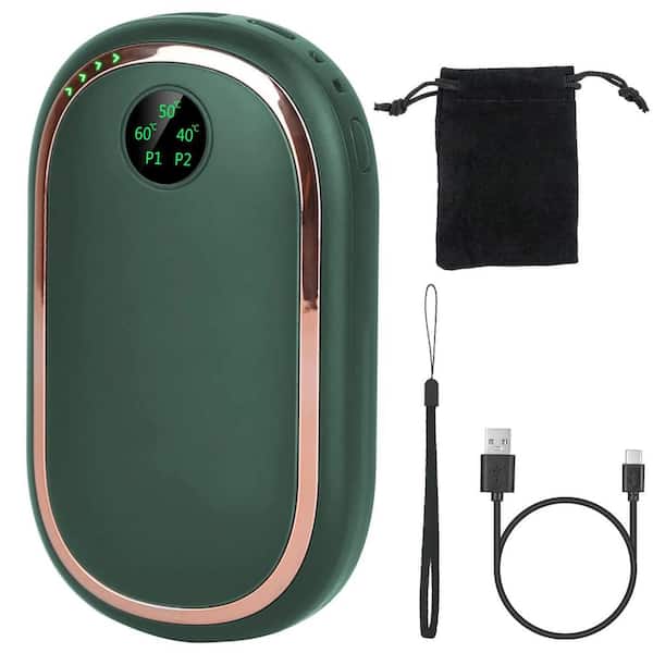 phyfalip Portable Electric Hand Warmer with Digital Display Sunset Light and 3 Levels Double-Sided Heating in Green
