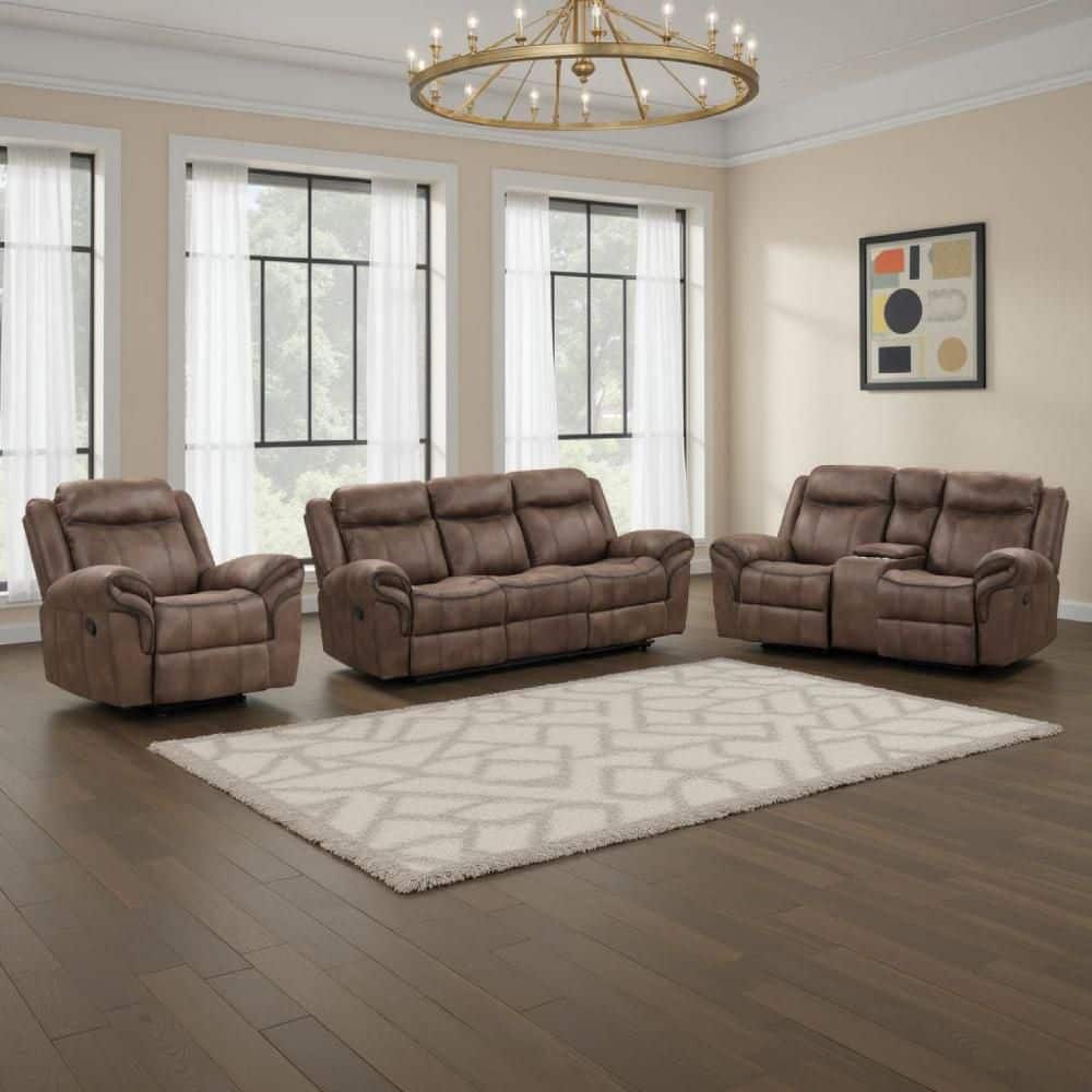 Benjara Arisa Brown and Black Faux Leather Glider Sofa, Loveseat