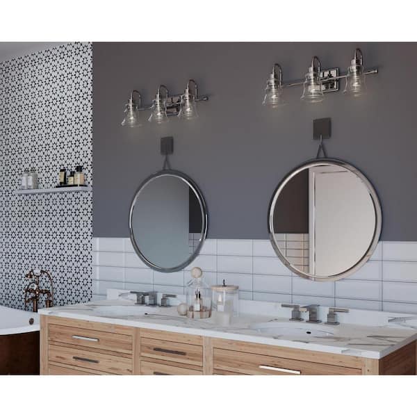 Litchfield Collection 3-Light Polished Chrome Clear Glass Coastal Bath Vanity Light