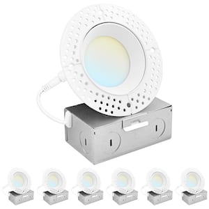 3 in. Canless Remodel LED Trimless Recessed Light 5 Color Temperatures Dimmable Regressed Wet & IC Rated (6-Pack)