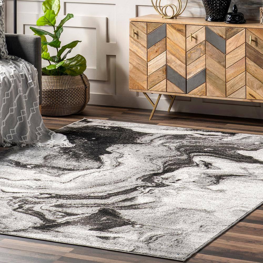 Remona Gray Abstract 6' x 9' Synthetic Area Rug