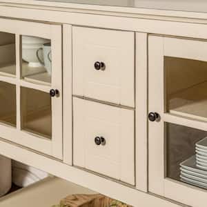 52 in. Transitional Wood and Glass Buffet - Antique White