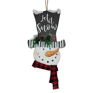 17 in. Wooden Let it Snow Snowman with Plaid Scarf Christmas Wall Sign