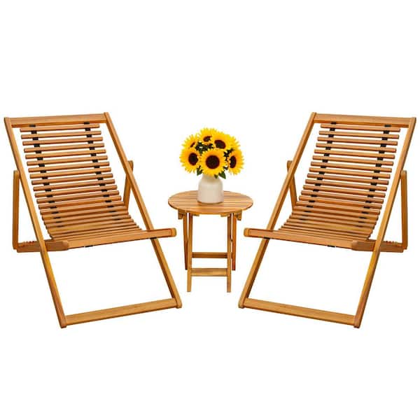 Tozey 3-Pieces Acacia Wood Outdoor Bistro Set with Folding Chaise