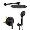5-Spray Patterns with 2.35 GPM 12 in. Wall Mount Dual Shower Heads with Valve Included in Matte Black
