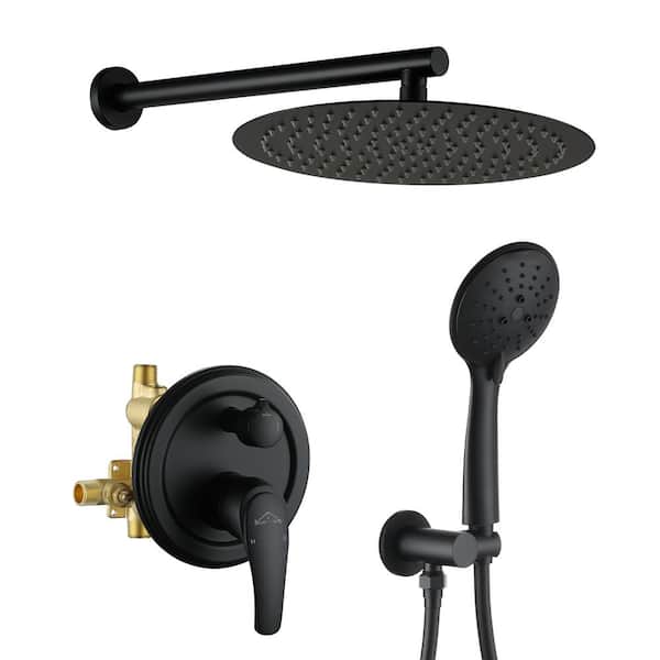 Boyel Living 5-Spray Patterns with 2.35 GPM 12 in. Wall Mount Dual Shower Heads with Valve Included in Matte Black