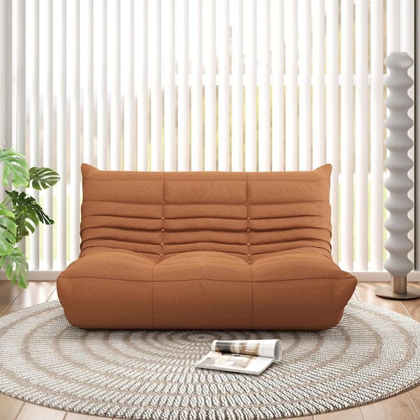 53.15 in. Teddy Armless Velvet Anti-Skip Modular Bean Bag 2 Seats Lazy Sofa Couch in Brown