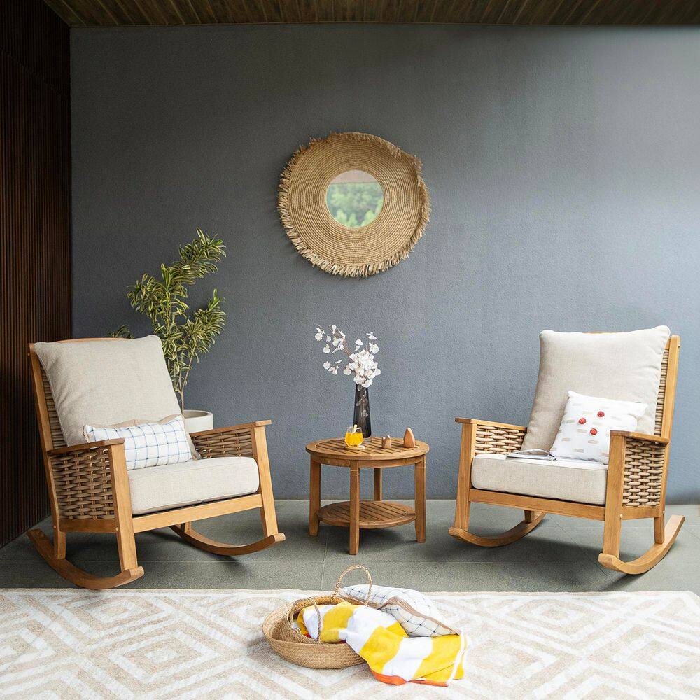 Luton 3-piece Teak Outdoor Rocker Conversation Set with Tan Cushion price history on PriceWatchPro
