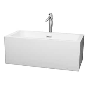 Melody 59.5 in. Acrylic Flatbottom Center Drain Soaking Tub in White with Floor Mounted Faucet in Chrome