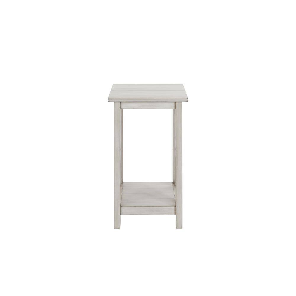 Farmhouse Charm Whitewash Solid Wood Rectangular Side Table