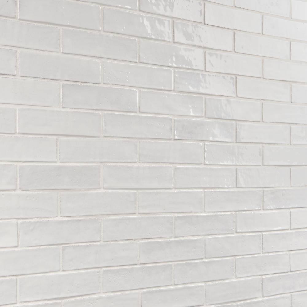 Orion White Glossy Ceramic Subway Wall Tile 2" x 8"