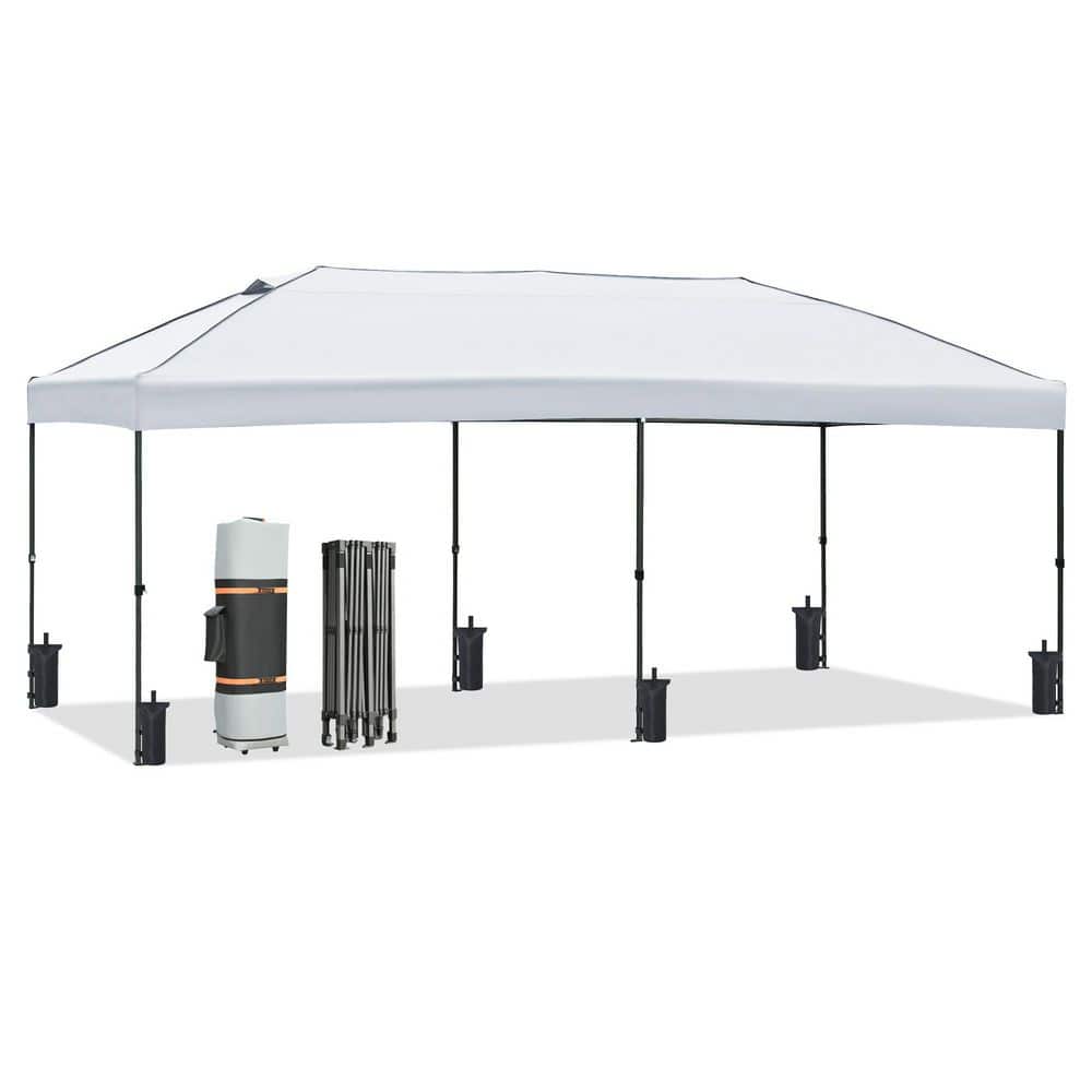 10 ft. x 20 ft. White Outdoor Pop Up Canopy, Party Tent Heavy Duty with Sid