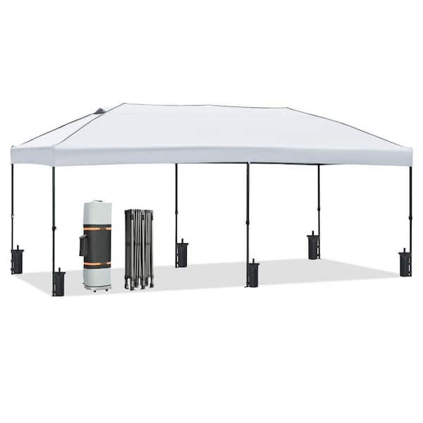 Unbranded 10 ft. x 20 ft. White Outdoor Pop Up Canopy, Party Tent Heavy Duty with Sidewalls and Wheeled Bag, for Wedding, Backyard