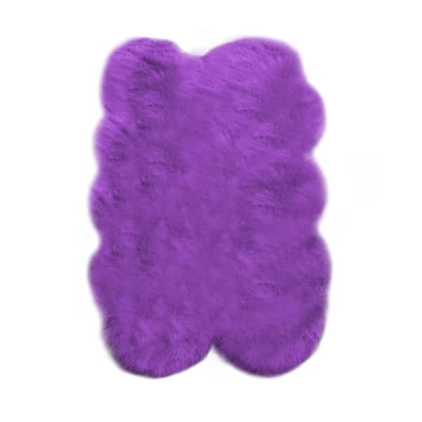 Latepis Sheepskin Faux Fur Purple 4 ft. x 6 ft. Cozy Fluffy Rugs Specialty Area Rug
