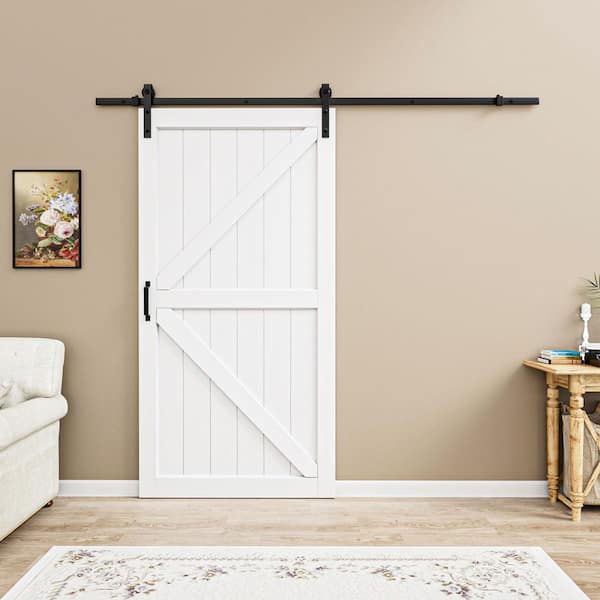 42 in. x 84 in. Paneled off White Primed MDF British K Shape MDF Sliding Barn Door with Hardware Kit