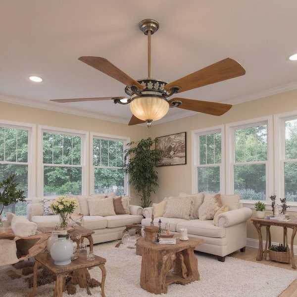 Volterra 52 in. LED Indoor Belcaro Walnut Ceiling Fan with Light and Wall Control