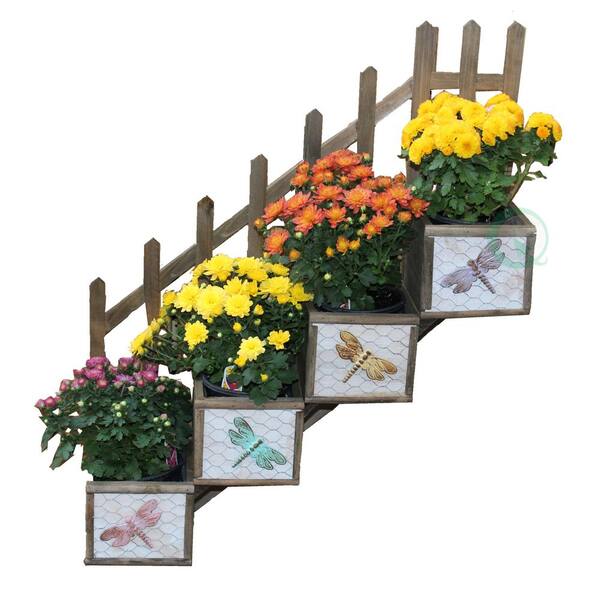 Gardenised 20 in. W x 5.2 in. D x 23.5 in. H Wood 4 Section Wall Planter