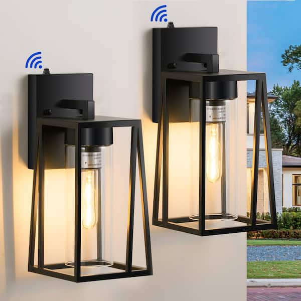 Black Dusk to Dawn Outdoor Hardwired Wall Lantern Sconce Trapezoid Wall Light with No Bulbs Included